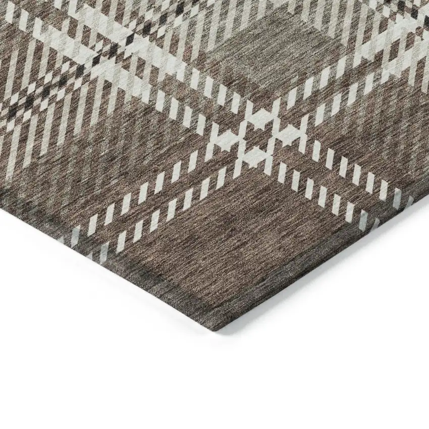 Brown Black And Ivory Plaid Washable Indoor Outdoor Area Rug Photo 4