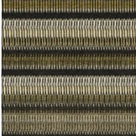 Brown Black And Ivory Striped Washable Area Rug With UV Protection Photo 3