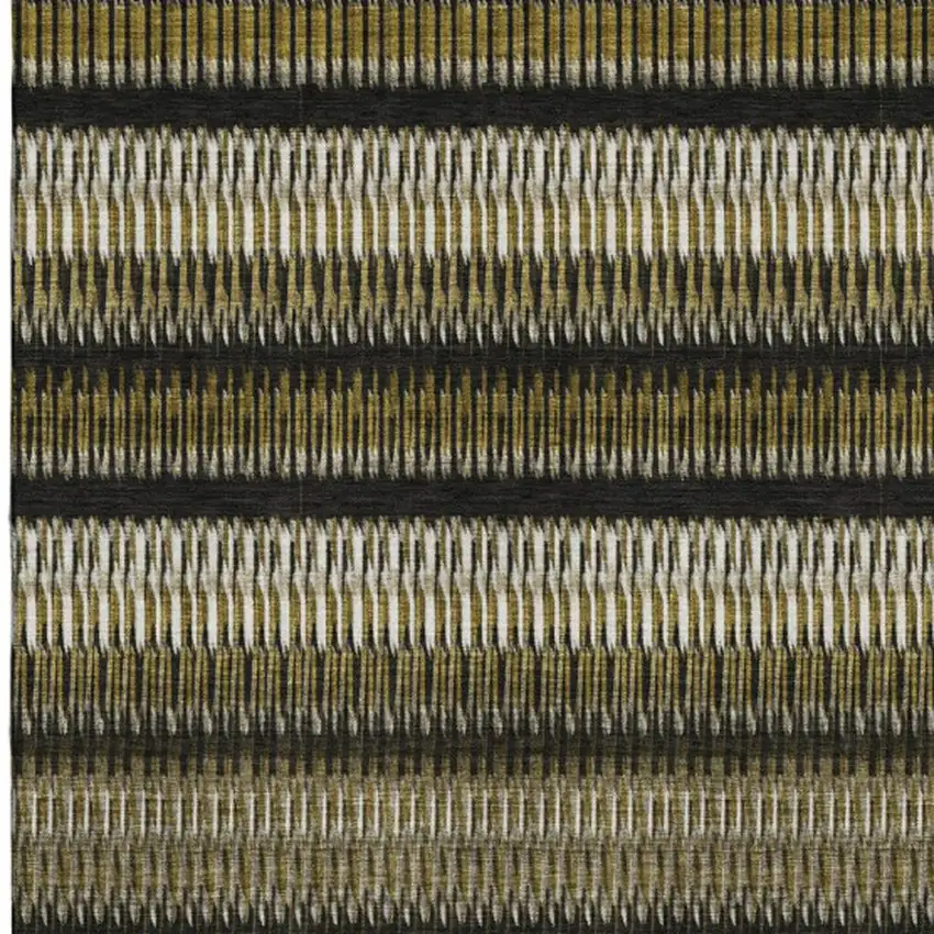 Brown Black And Ivory Striped Washable Area Rug With UV Protection Photo 3