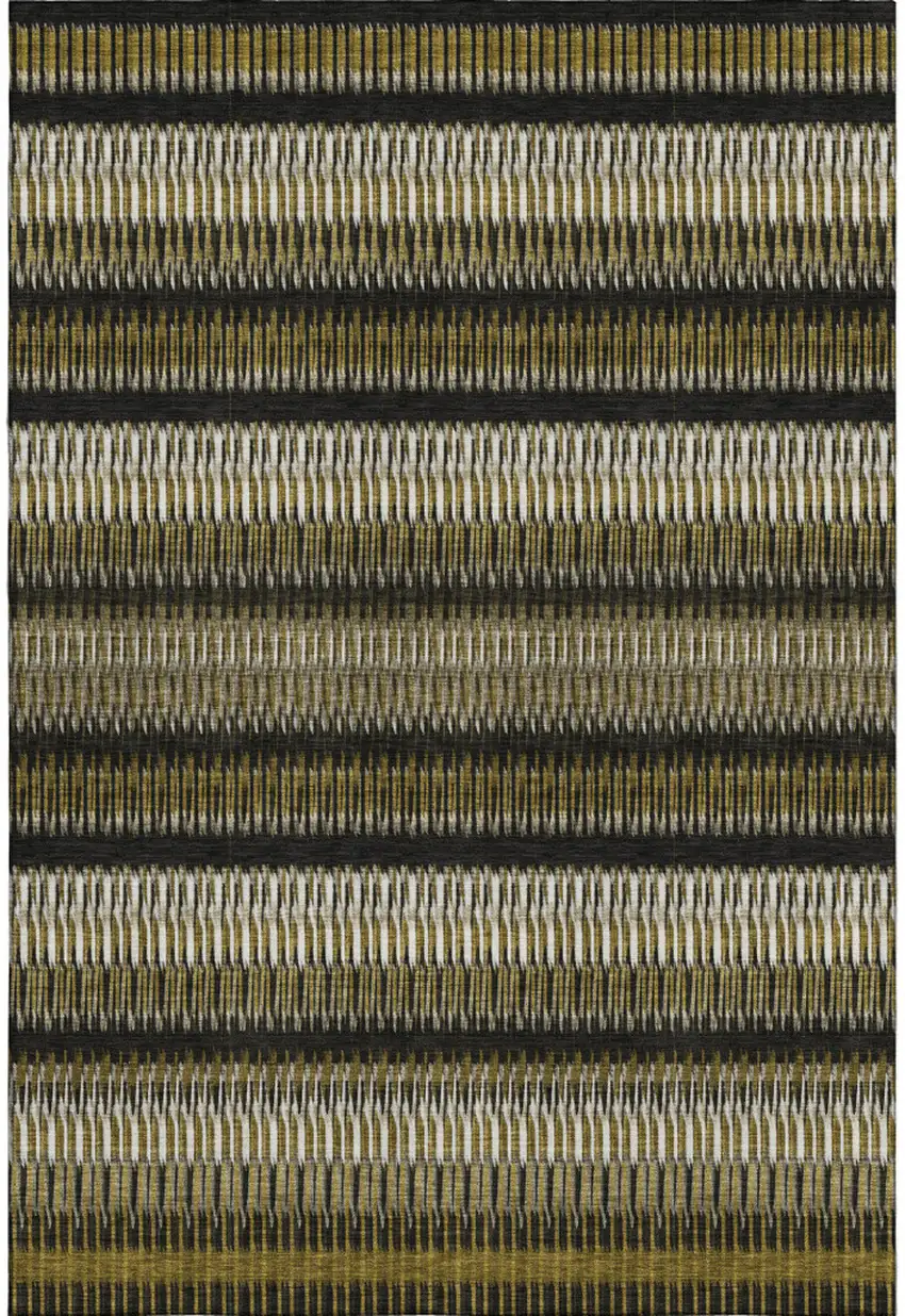 Brown Black And Ivory Striped Washable Area Rug With UV Protection Photo 1