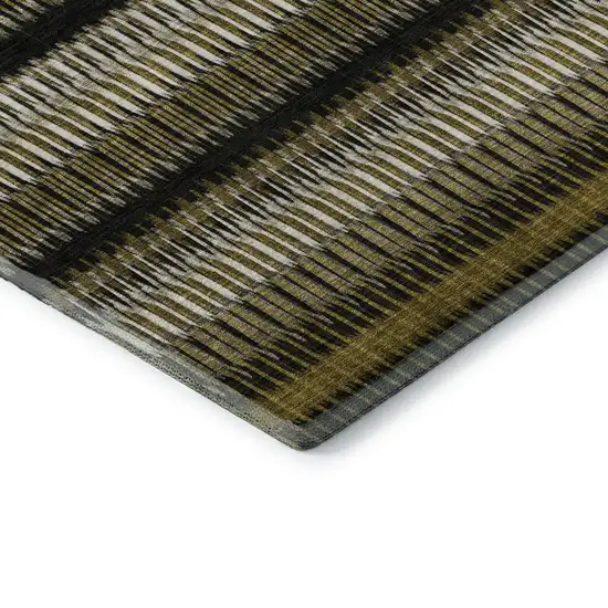 Brown Black And Ivory Striped Washable Area Rug With UV Protection Photo 8