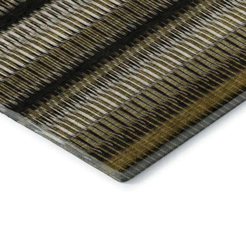 Brown Black And Ivory Striped Washable Area Rug With UV Protection Photo 7