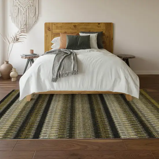 Brown Black And Ivory Striped Washable Area Rug With UV Protection Photo 6