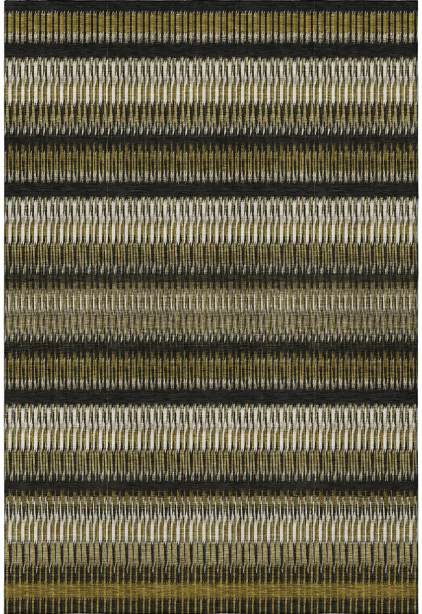 Brown Black And Ivory Striped Washable Area Rug With UV Protection Photo 4