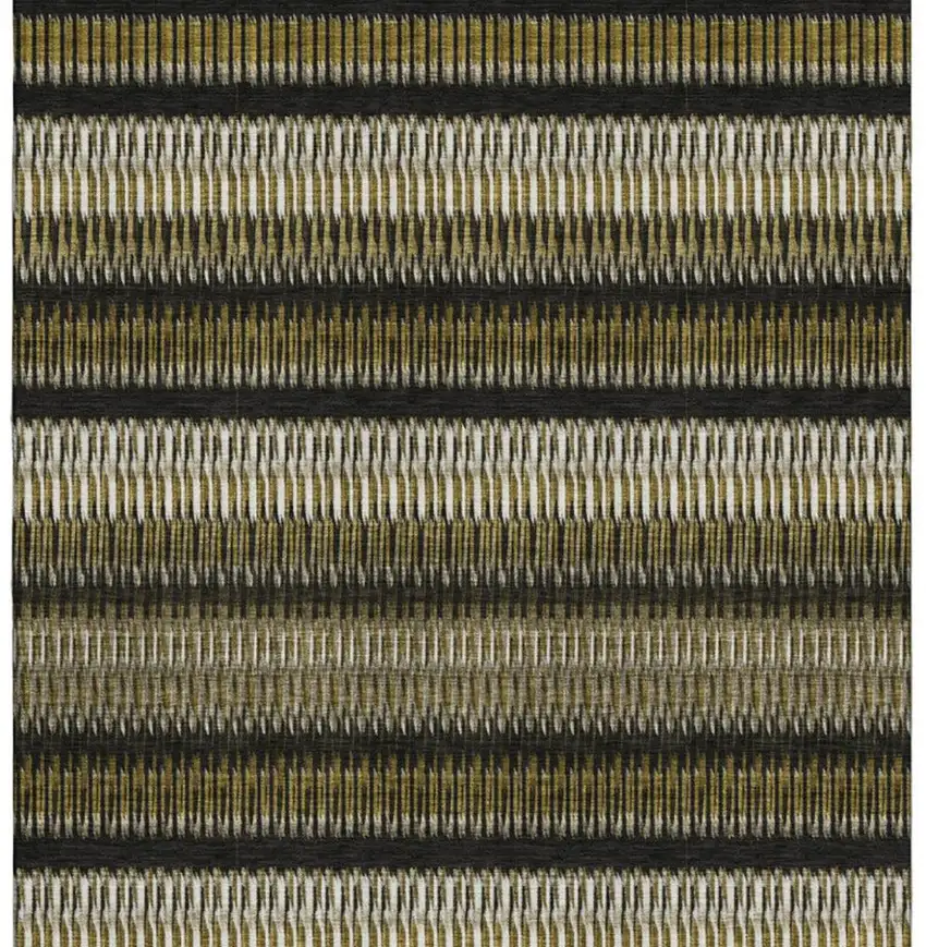 Brown Black And Ivory Striped Washable Area Rug With UV Protection Photo 4