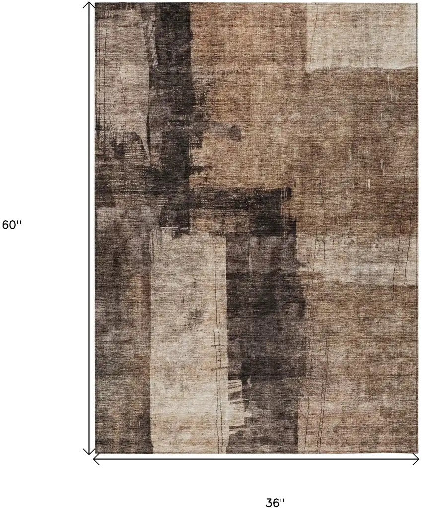 Brown Black And Tan Abstract Washable Indoor Outdoor Area Rug Photo 3