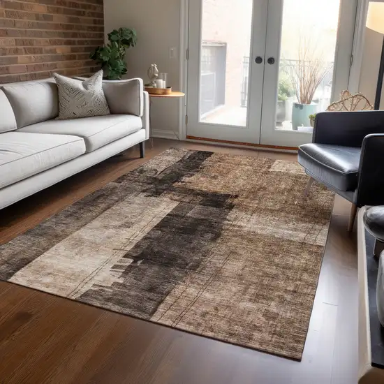 Brown Black And Tan Abstract Washable Indoor Outdoor Area Rug Photo 9