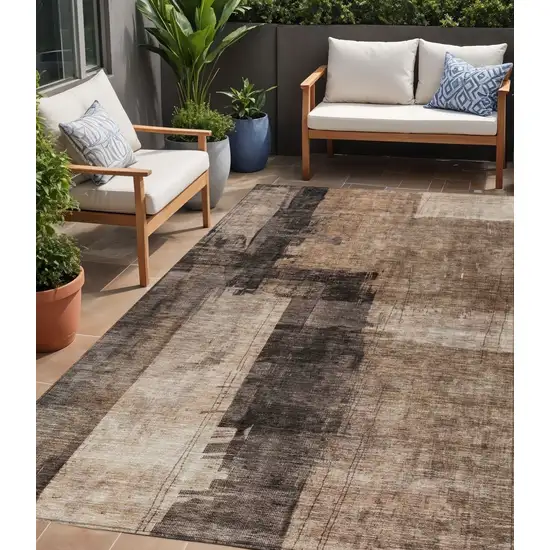 Brown Black And Tan Abstract Washable Indoor Outdoor Area Rug Photo 1