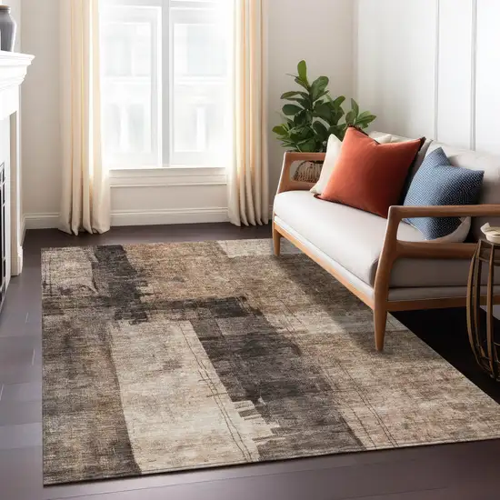 Brown Black And Tan Abstract Washable Indoor Outdoor Area Rug Photo 9