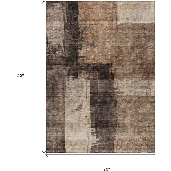 Brown Black And Tan Abstract Washable Indoor Outdoor Area Rug Photo 3