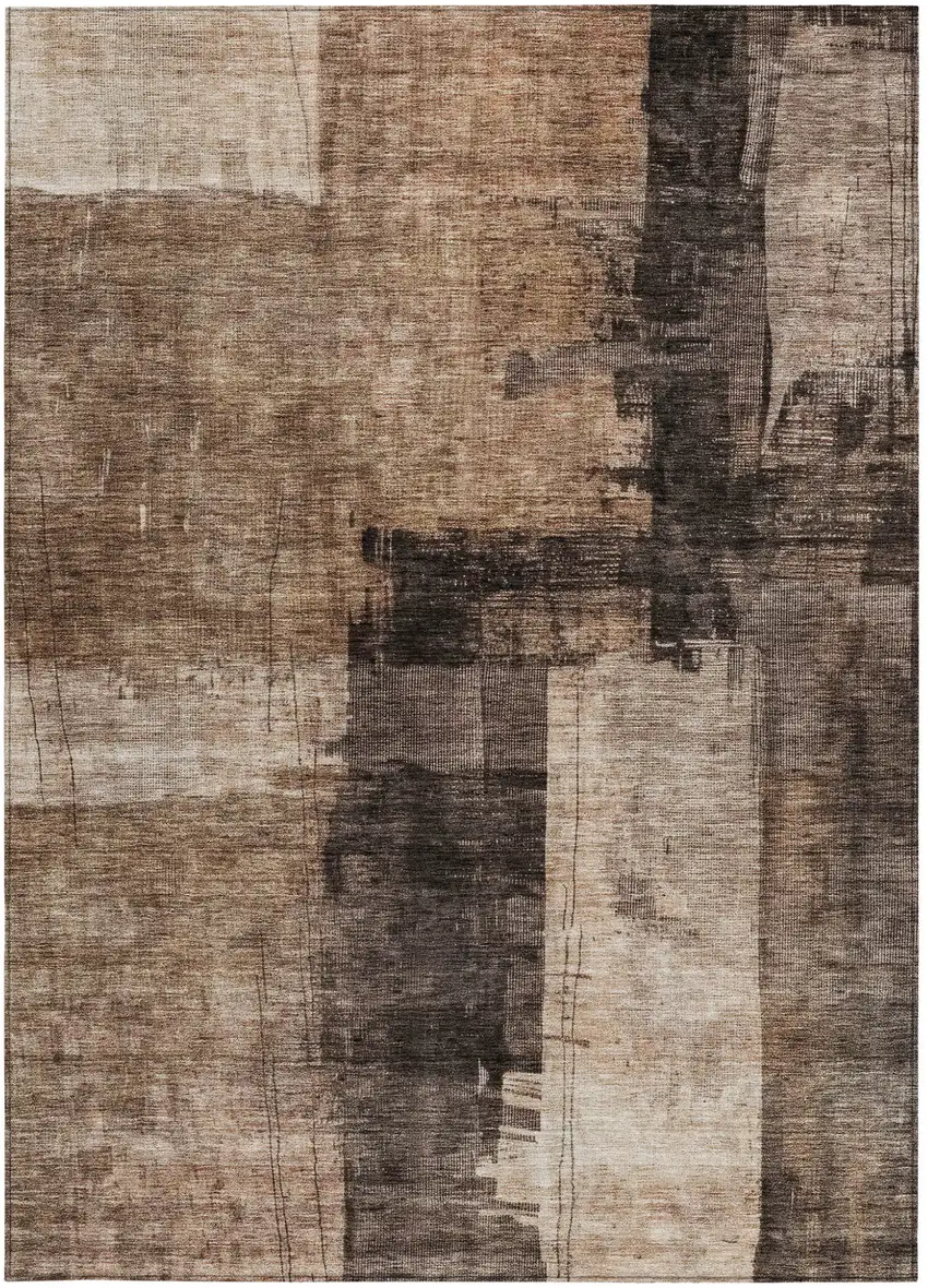 Brown Black And Tan Abstract Washable Indoor Outdoor Area Rug Photo 6
