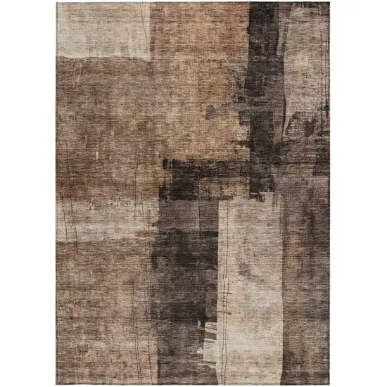 Brown Black And Tan Abstract Washable Indoor Outdoor Area Rug Photo 6