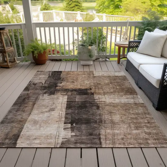 Brown Black And Tan Abstract Washable Indoor Outdoor Area Rug Photo 9