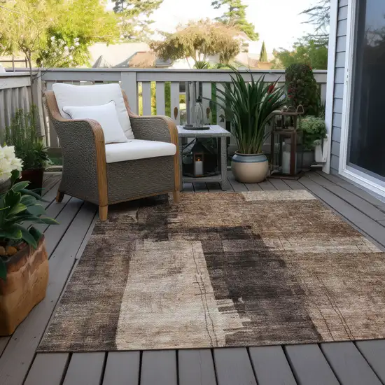 Brown Black And Tan Abstract Washable Indoor Outdoor Area Rug Photo 8