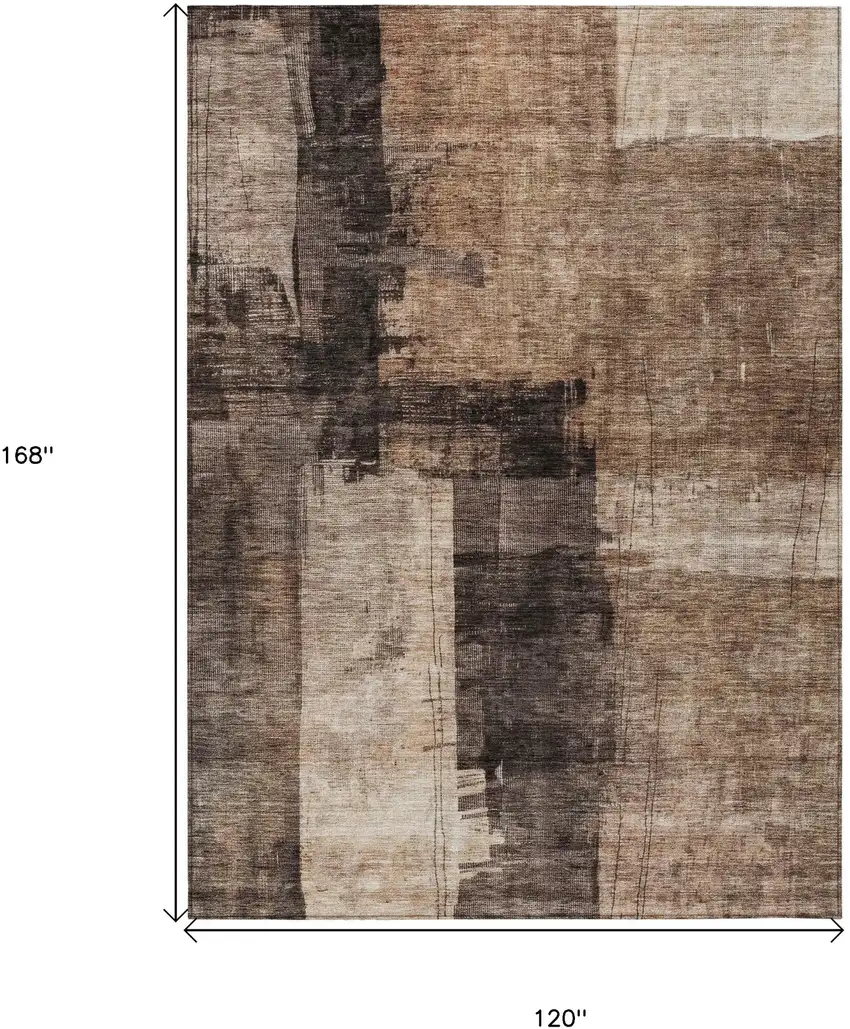 Brown Black And Tan Abstract Washable Indoor Outdoor Area Rug Photo 3