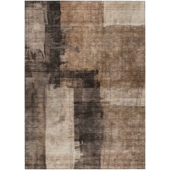 Brown Black And Tan Abstract Washable Indoor Outdoor Area Rug Photo 2