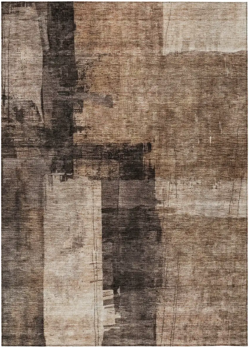 Brown Black And Tan Abstract Washable Indoor Outdoor Area Rug Photo 2