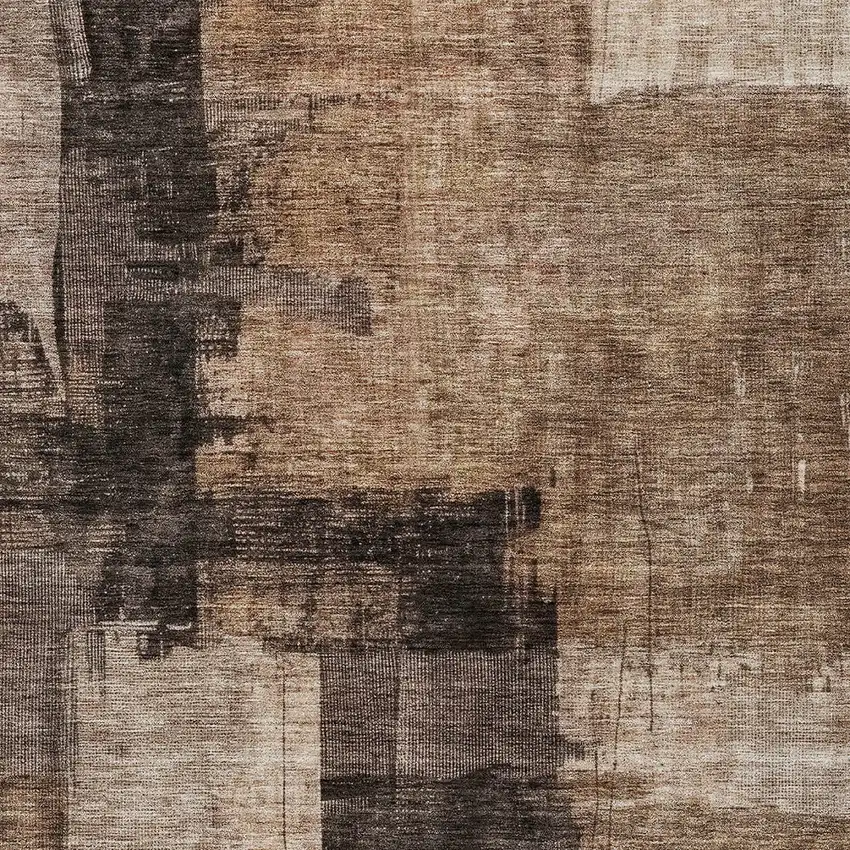 Brown Black And Tan Abstract Washable Indoor Outdoor Area Rug Photo 6