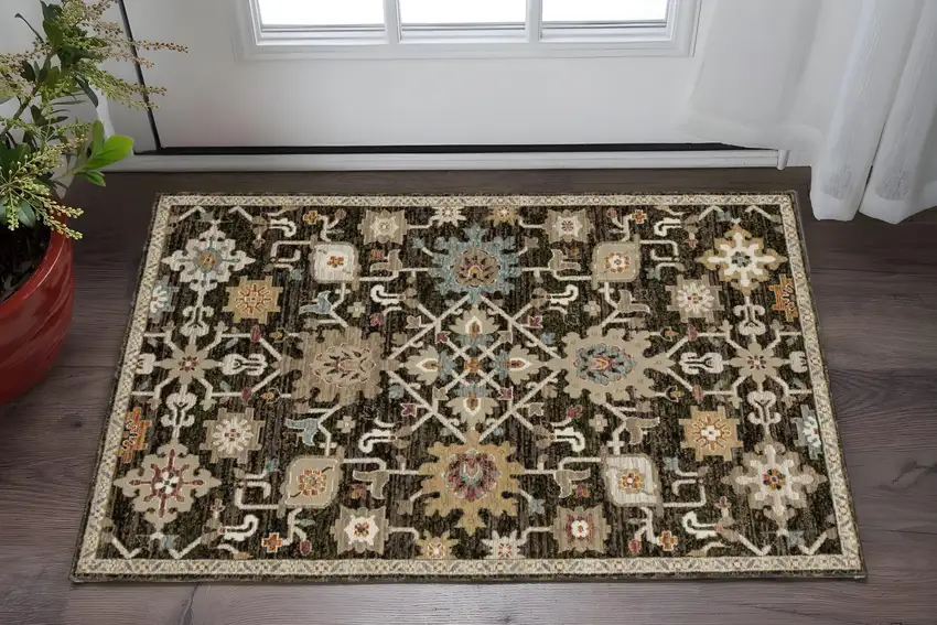 Brown Black And Tan Oriental Area Rug Photo 1