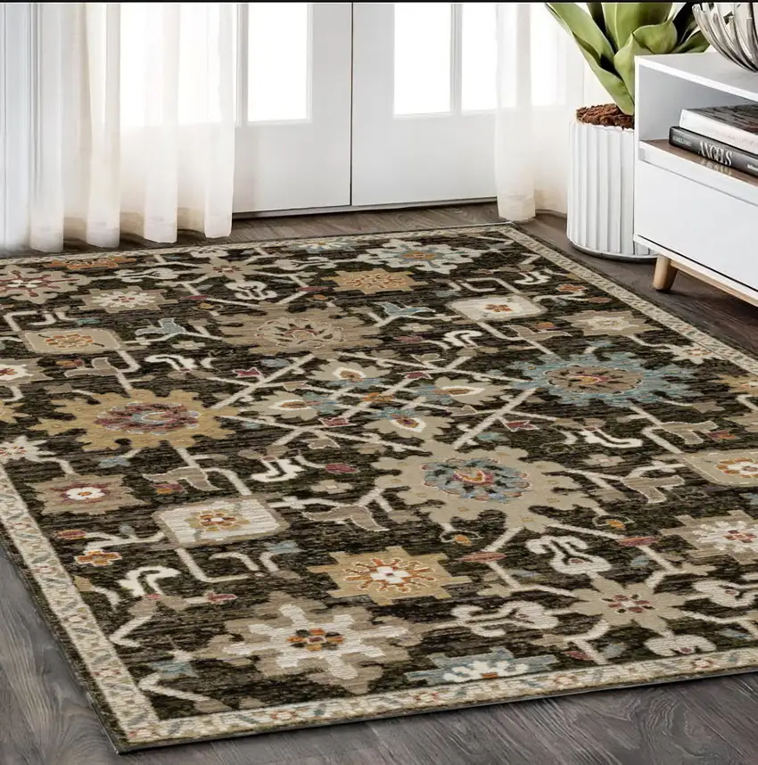 Brown Black And Tan Oriental Area Rug Photo 1