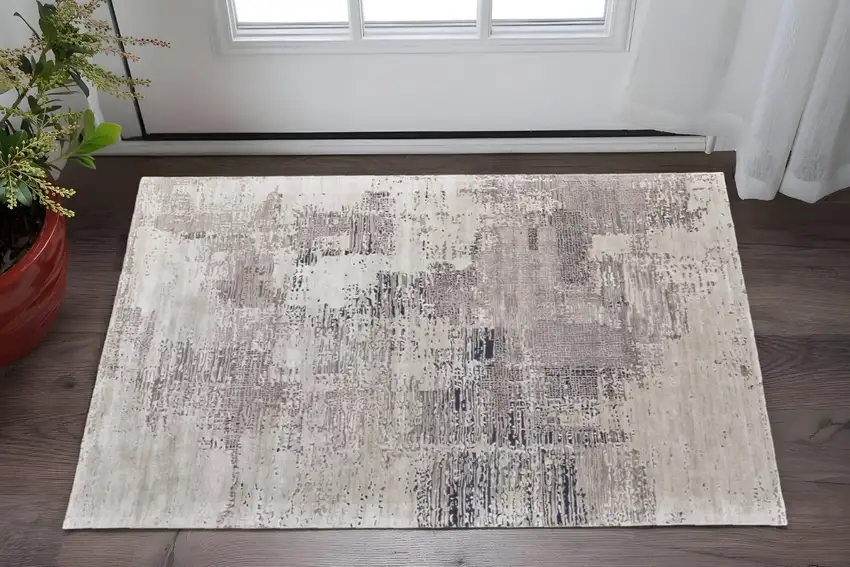 Brown Black and Tan Abstract Hand Tufted Area Rug Photo 1