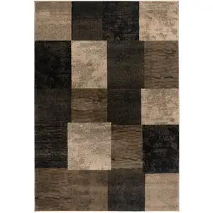 Photo of Brown Black and Tan Geometric Washable Non Skid Area Rug