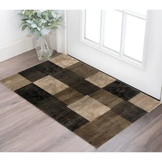 Brown Black and Tan Geometric Washable Non Skid Area Rug Photo 1