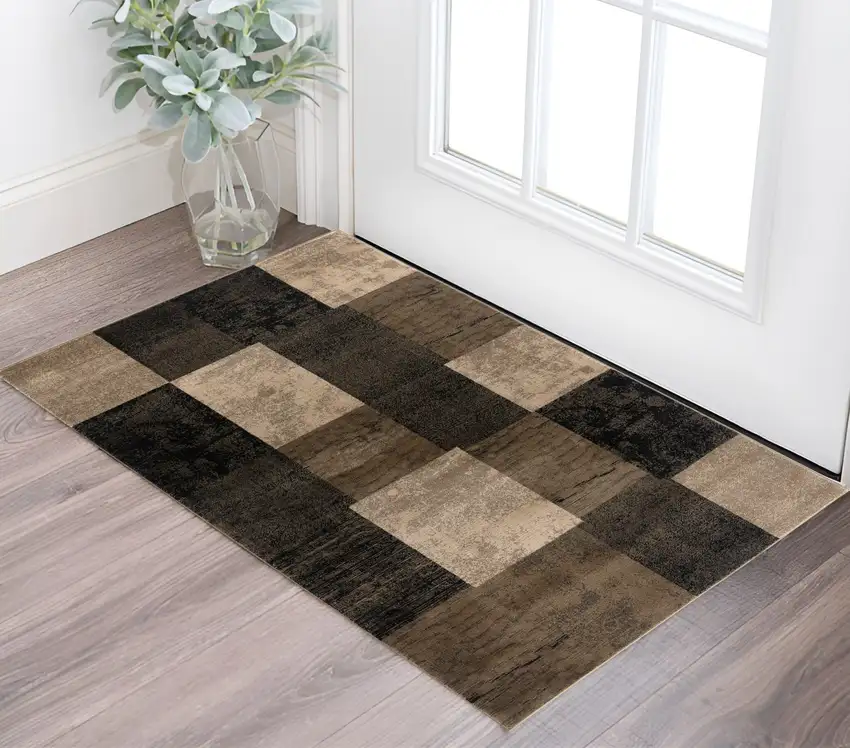 Brown Black and Tan Geometric Washable Non Skid Area Rug Photo 1