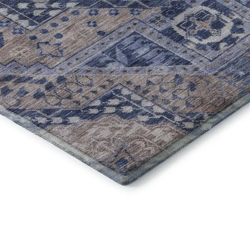 Brown Blue And Beige Diamond Washable Area Rug With UV Protection Photo 8