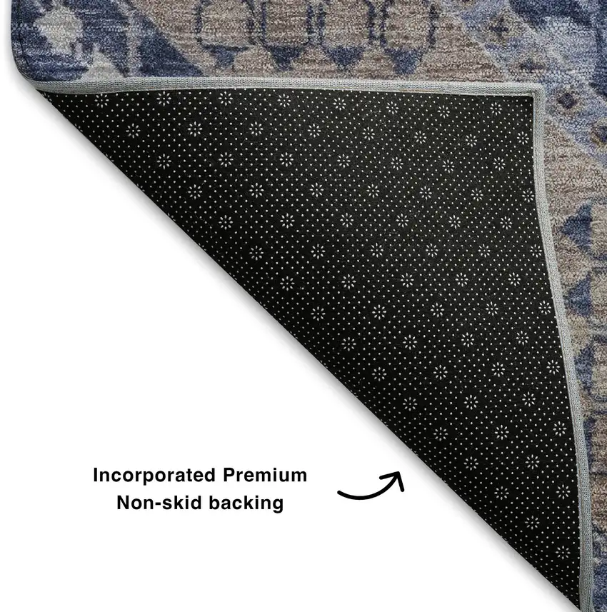 Brown Blue And Beige Diamond Washable Area Rug With UV Protection Photo 7