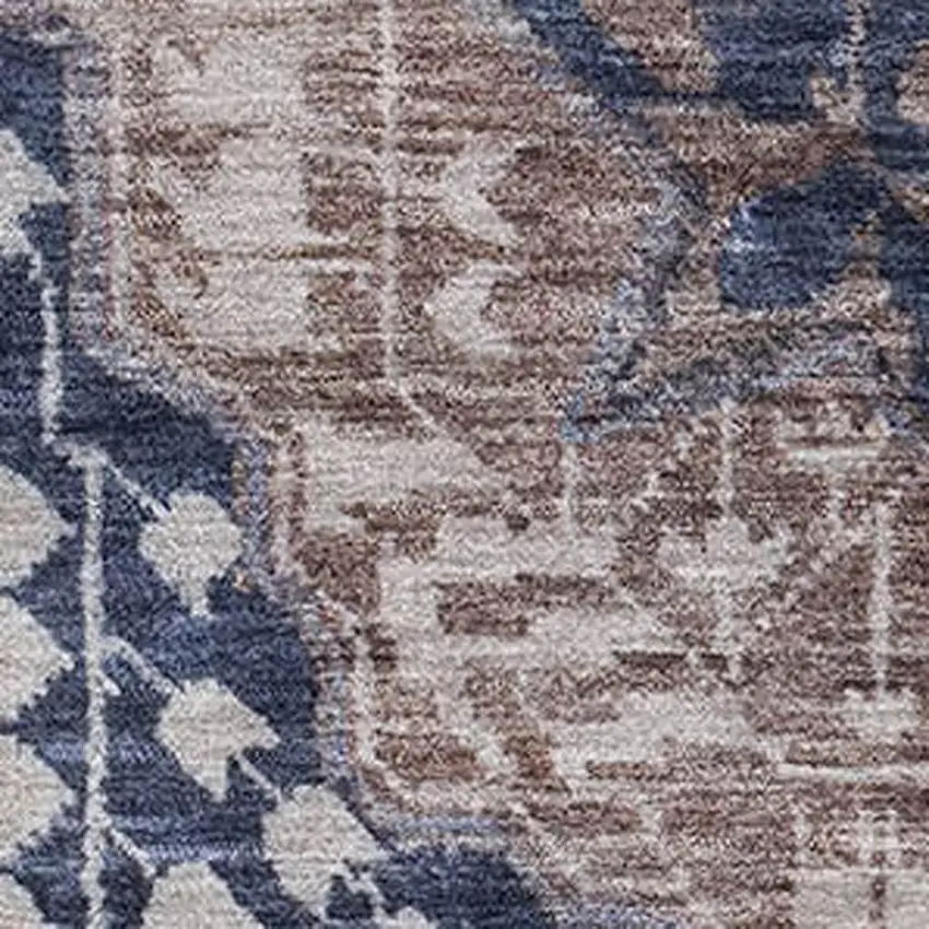 Brown Blue And Beige Diamond Washable Area Rug With UV Protection Photo 3