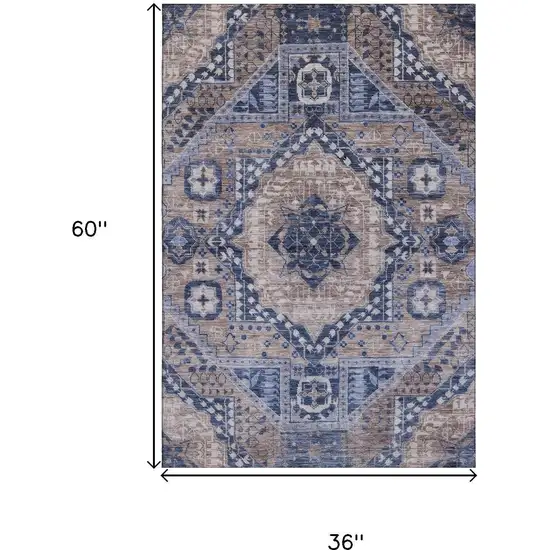 Brown Blue And Beige Diamond Washable Area Rug With UV Protection Photo 9
