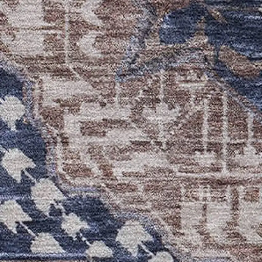 Brown Blue And Beige Diamond Washable Area Rug With UV Protection Photo 3