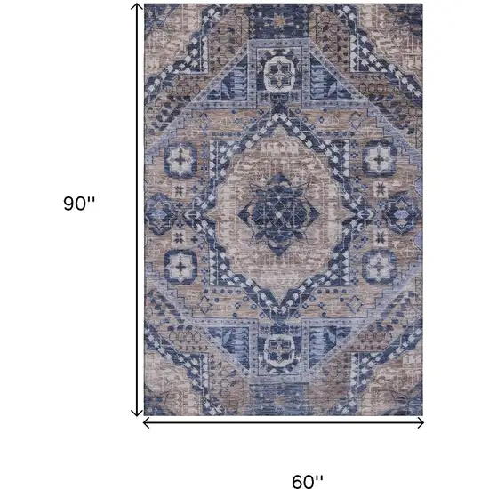 Brown Blue And Beige Diamond Washable Area Rug With UV Protection Photo 9