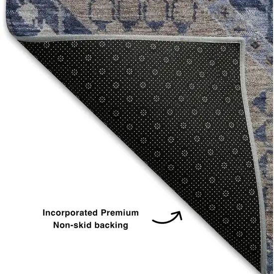 Brown Blue And Beige Diamond Washable Area Rug With UV Protection Photo 7
