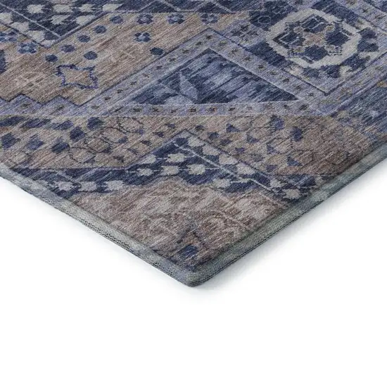 Brown Blue And Beige Diamond Washable Area Rug With UV Protection Photo 8