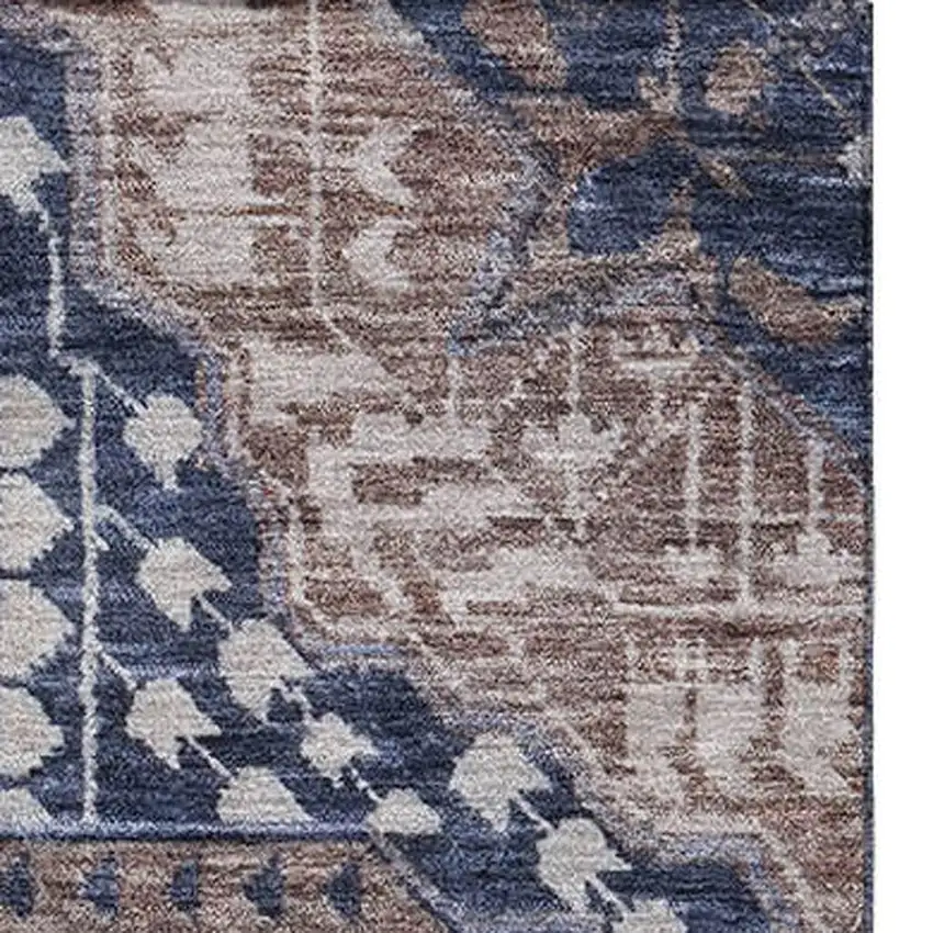 Brown Blue And Beige Diamond Washable Area Rug With UV Protection Photo 3