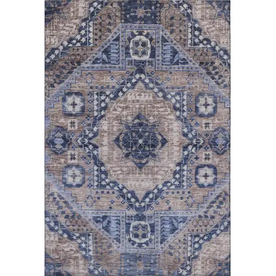 Brown Blue And Beige Diamond Washable Area Rug With UV Protection Photo 4