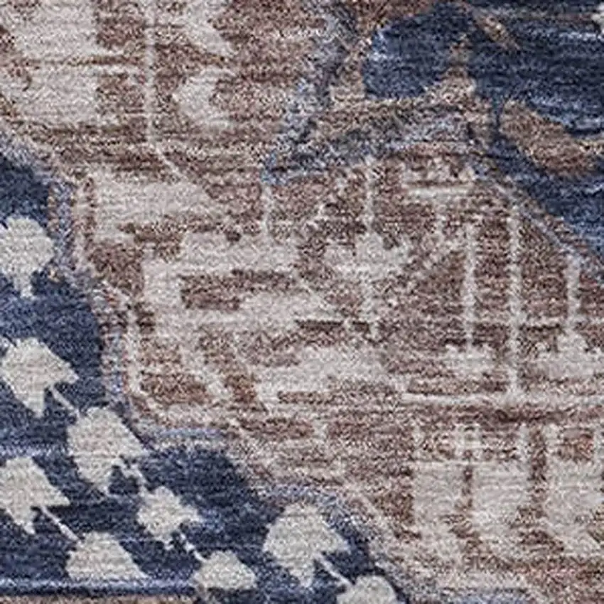 Brown Blue And Beige Diamond Washable Area Rug With UV Protection Photo 3