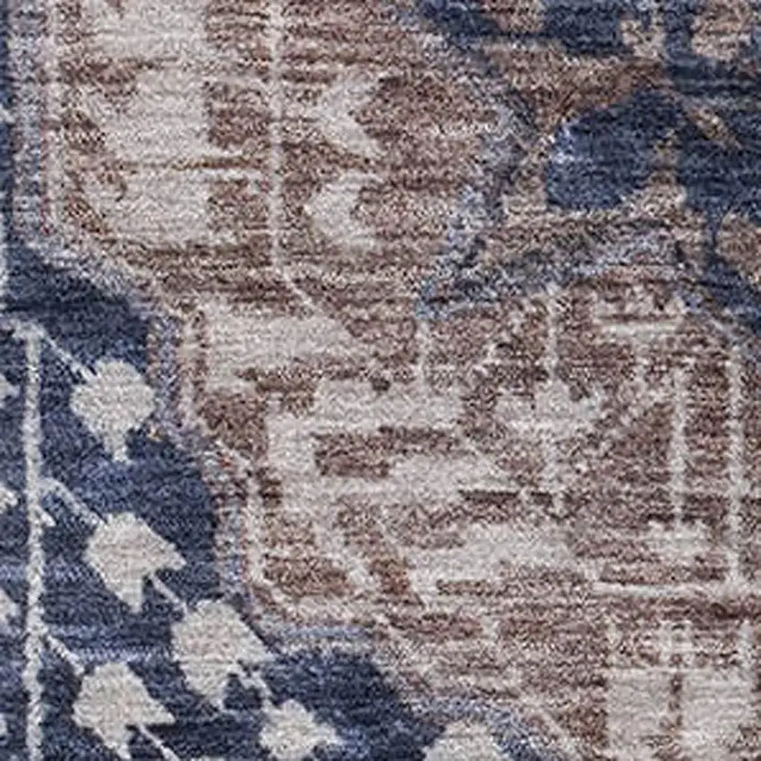 Brown Blue And Beige Diamond Washable Area Rug With UV Protection Photo 3