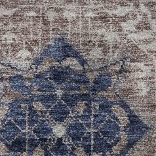Brown Blue And Beige Diamond Washable Area Rug With UV Protection Photo 8