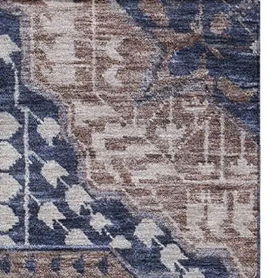 Brown Blue And Beige Diamond Washable Area Rug With UV Protection Photo 4