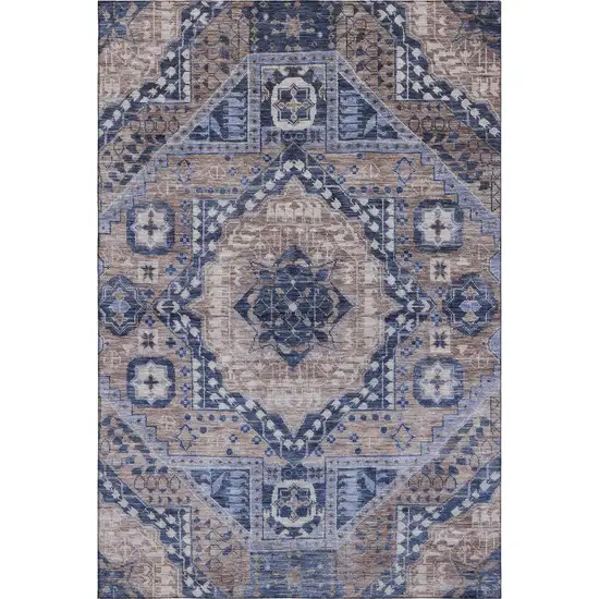 Brown Blue And Beige Diamond Washable Area Rug With UV Protection Photo 1