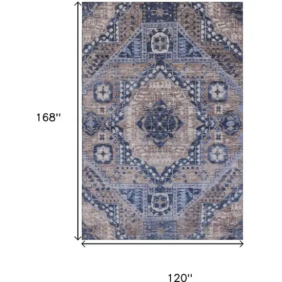 Brown Blue And Beige Diamond Washable Area Rug With UV Protection Photo 9