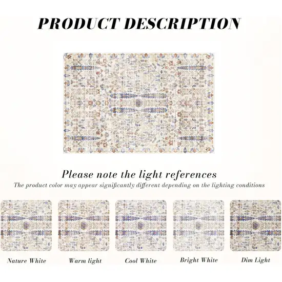 Brown Blue And Beige Floral Medallion Washable Area Rug Photo 8