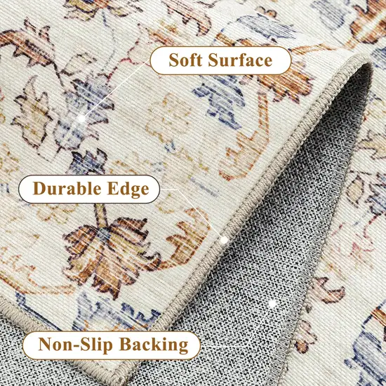 Brown Blue And Beige Floral Medallion Washable Area Rug Photo 9