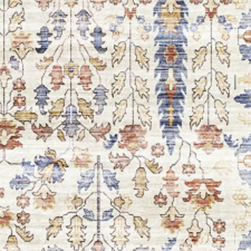 Brown Blue And Beige Floral Medallion Washable Area Rug Photo 5