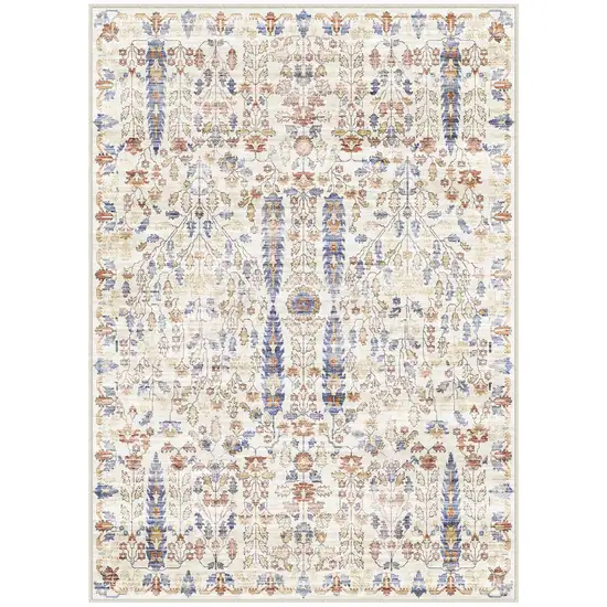 Brown Blue And Beige Floral Medallion Washable Area Rug Photo 4