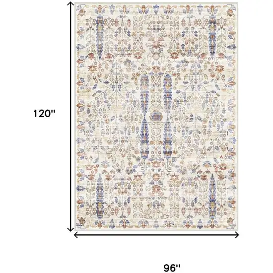 Brown Blue And Beige Floral Medallion Washable Area Rug Photo 3