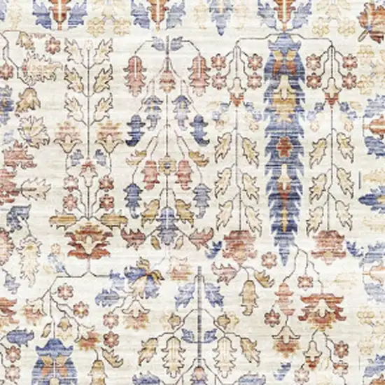 Brown Blue And Beige Floral Medallion Washable Area Rug Photo 3